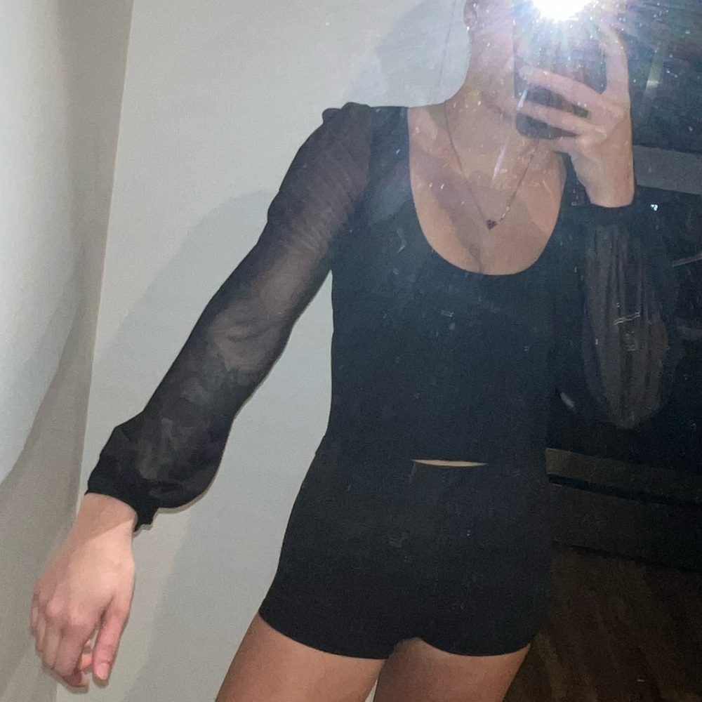 free people mesh sleeve shirt